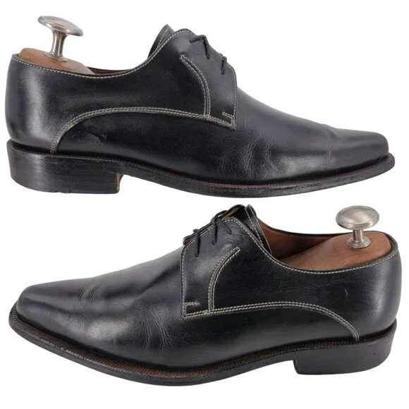 Vintage Italian McDowell Mens 9.5D /8.5UK Black Leather Dress Shoes Derby Oxford - Picture 5 of 12